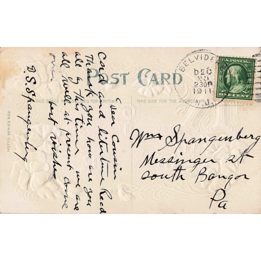 Pansy Floral Friendship Motto Antique Postcard Kindest Greetings Embossed 1911 - Picture 2 of 2